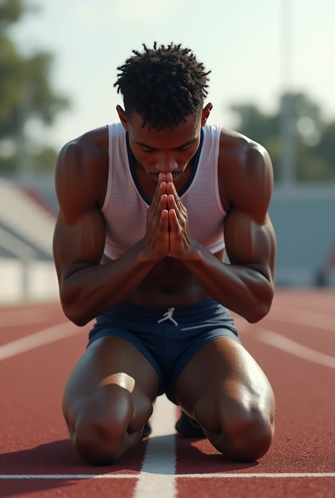sprinter athlete kneeling praying 
