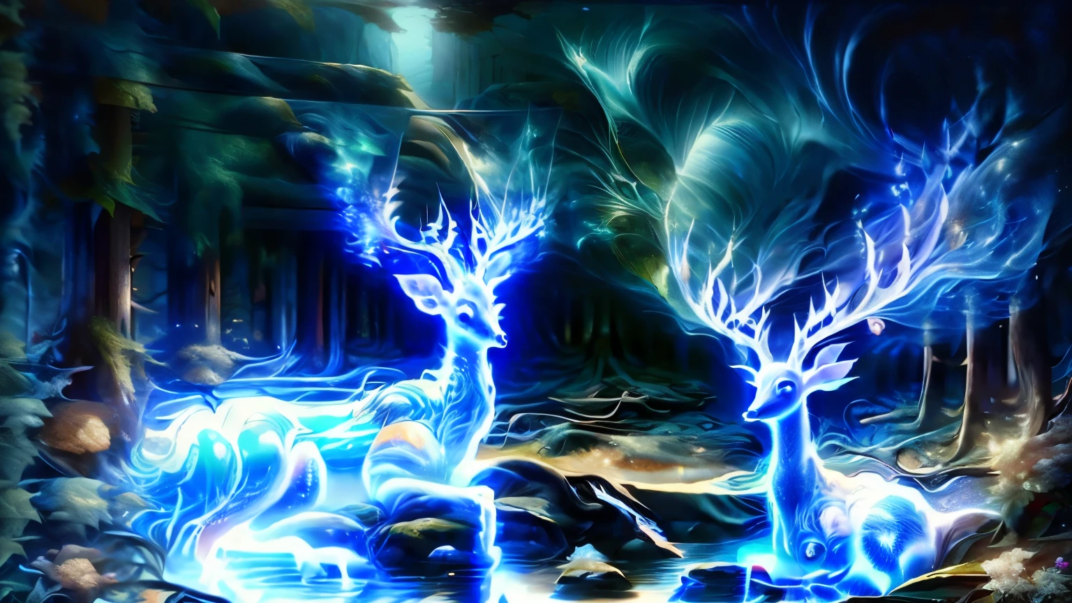 white deer,ethereal deer,start light, see through, (masterpiece, best quality, high quality, highres, ultra-detailed), 32K UHD