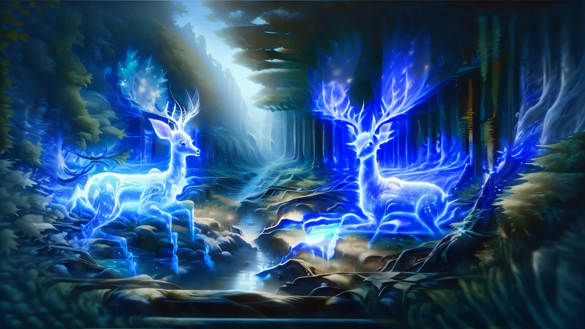 white deer,ethereal deer,start light, see through, (masterpiece, best quality, high quality, highres, ultra-detailed), 32K UHD