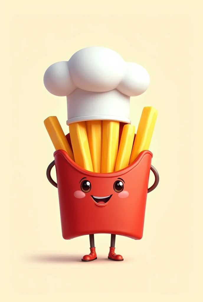 A smiling French fries with an animated chef hat