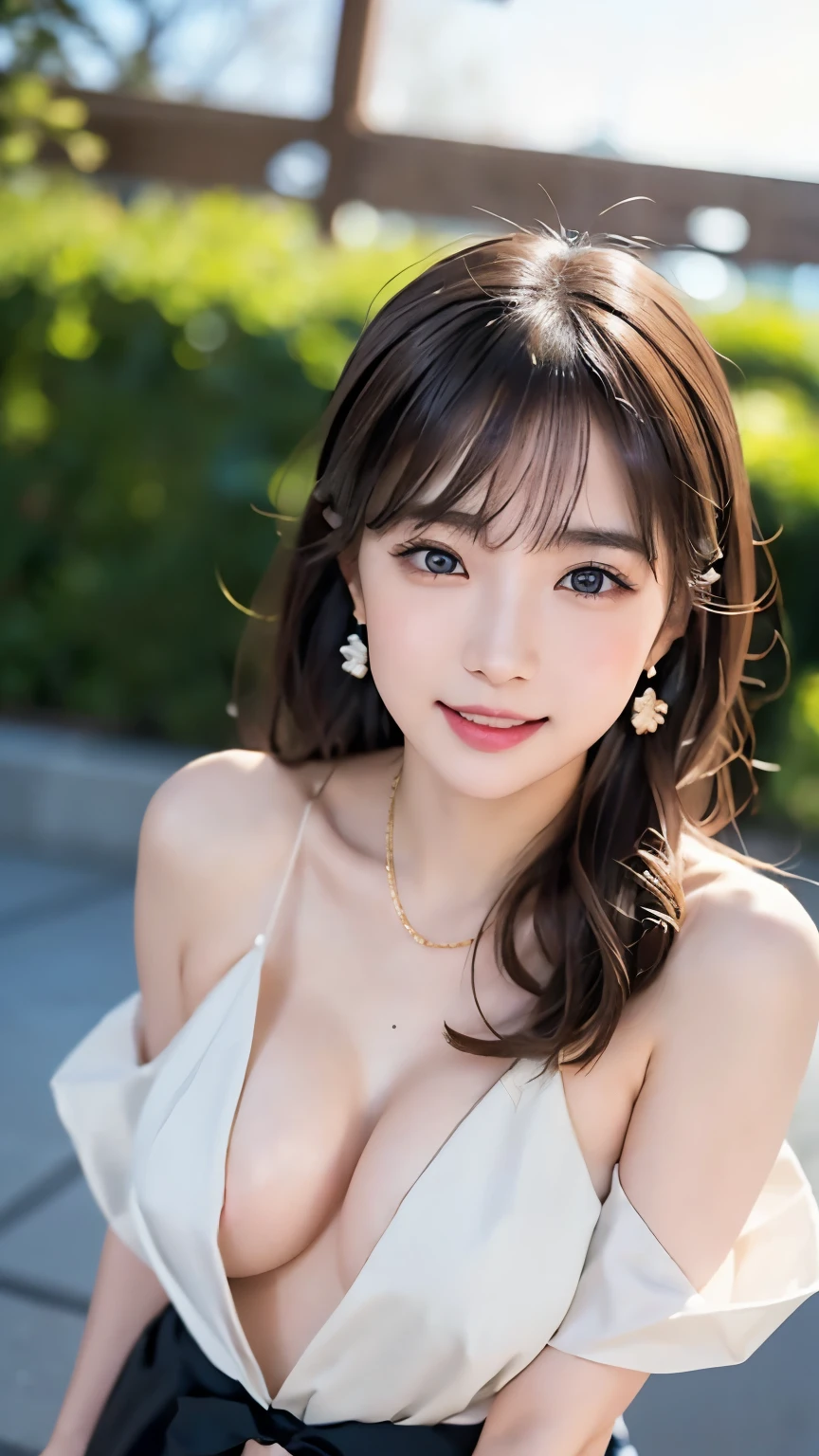 (Very delicate and beautiful: 1.2), 1 person, Robber Girl, bangs, Cute eyes, bow, Brown Hair, Mouth closed, landscape, Hair between the eyes, hair bow両手を上に上げる, Overreaching、Look Up、Looking at the audience, Medium Hair, alone, Upper Body, ((alone)), (masterpiece), blonde、Mr..々Pose in motion、With a smile、naked、Loosely inward wavy hair,Gold Necklace_Big earrings,Extra Long Brown Hair、 ((深い森の中でオールヌードでOverreachingする美しい女性))、(nsfw:1.5)
