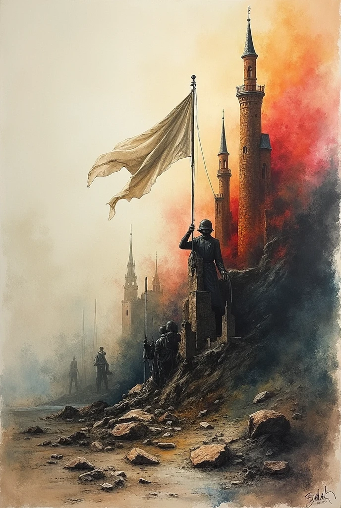The weakening of the European powers after the Second World War represented in drawing