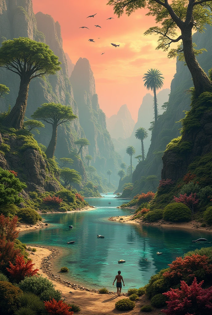 create an image that shows what the earth looked like (including fauna and flora) in the Silurian period