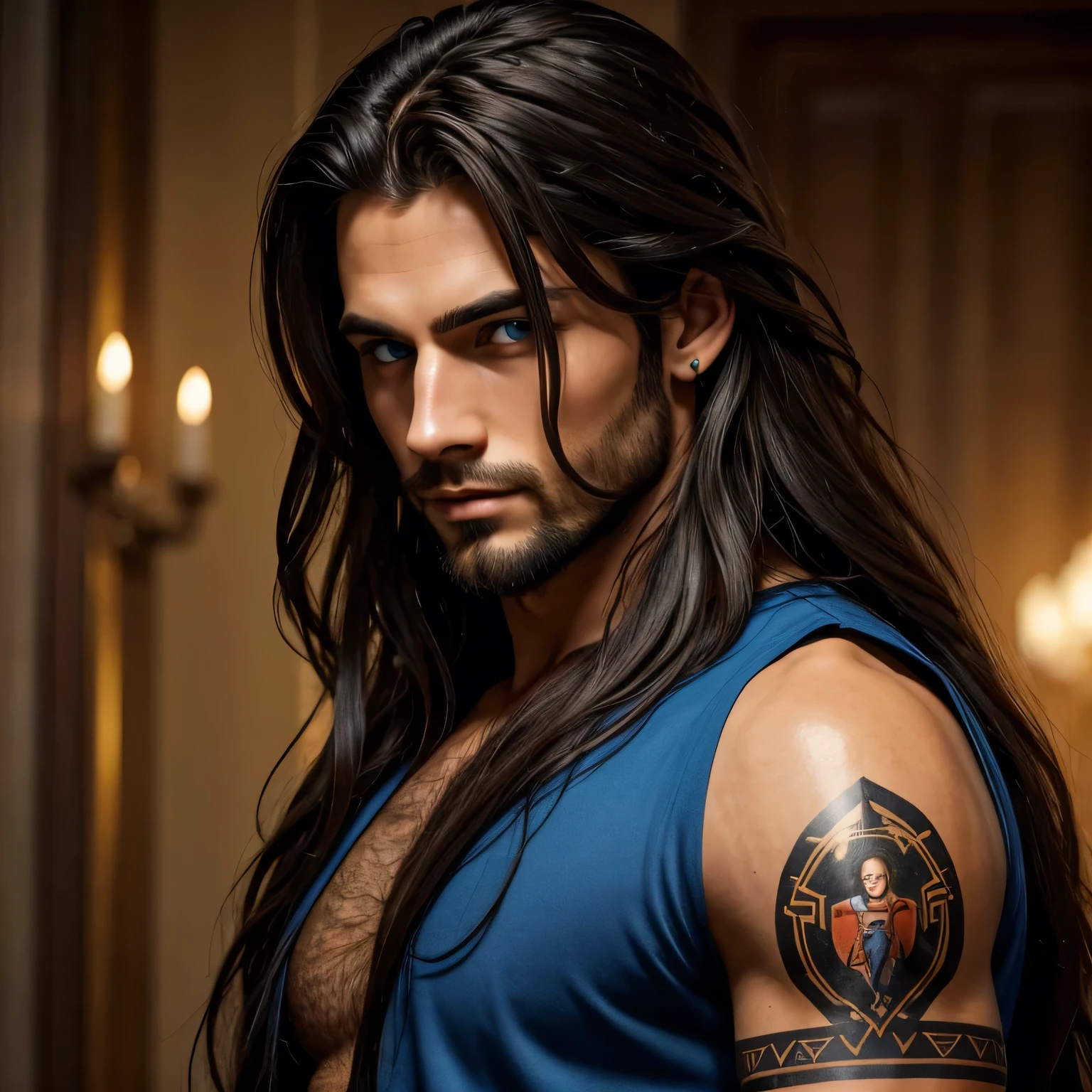 A full body man, social shirt,with long hair and blue eyes, digitl art by Bernardino Mei, tumblr, digitl art, beautiful impressive realistic, handsome man, attractive man, wonderful dark hair, beautiful male face, beautiful young man, long dark hair, with long hair and piercing eyes, shoulder length black hair, beautiful face, young man with long hair, perfect beautiful face