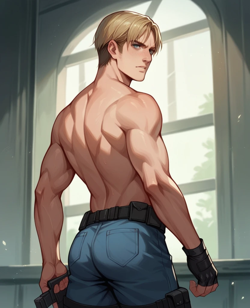 A character from a game, resident evil 4 Leon scott Kennedy naked showing his young ass