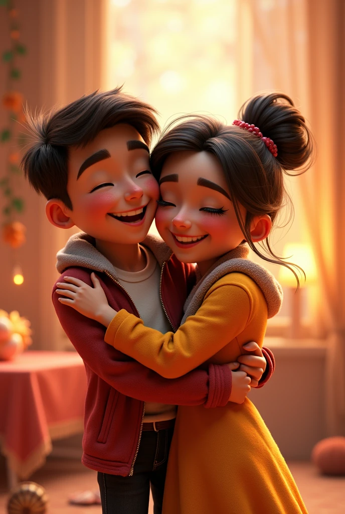 A happy couple,  3d , pixar style, cinematic masterpiece, aesthetic 