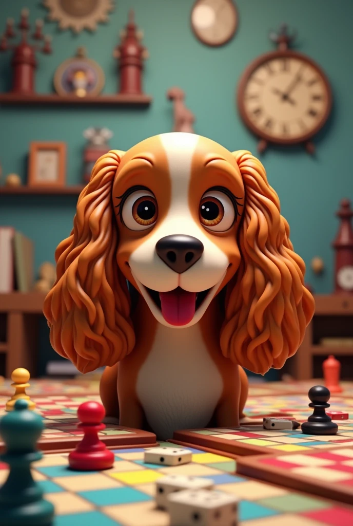 Cocker Spaniel Head with Board Games in Animated Version 