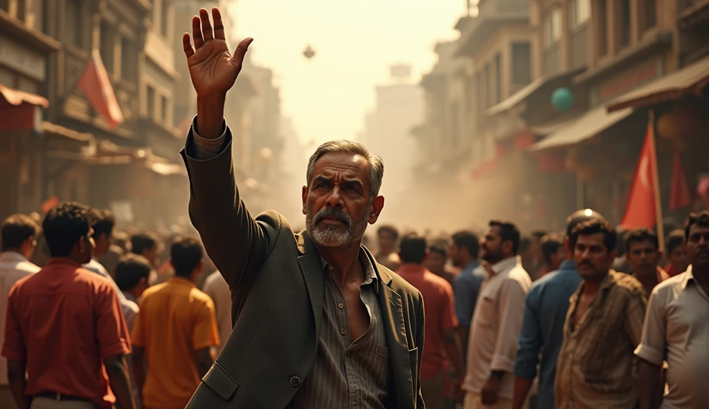 India's old calcutta , a man showing hand up with many more members