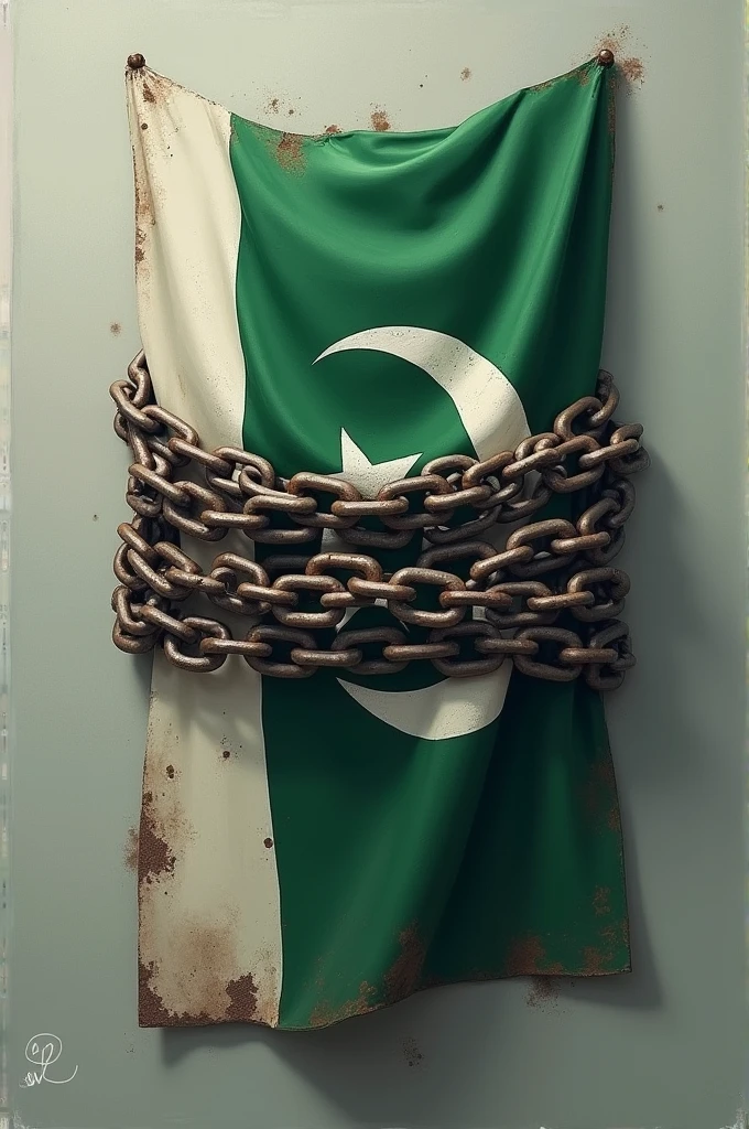 The flag of Pakistan is chained