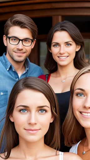 A group of German friends focus on the face