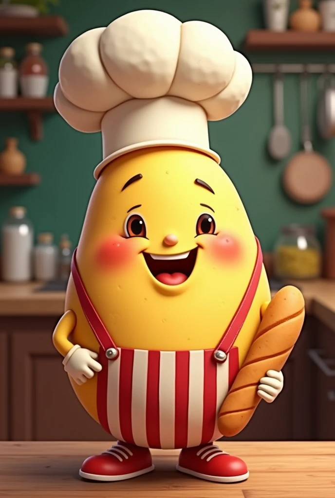 Happy French potato with animated chef hat