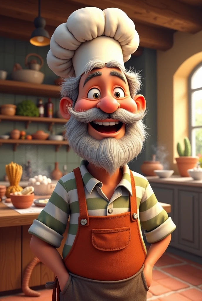 Cheerful French dad with animated chef hat 