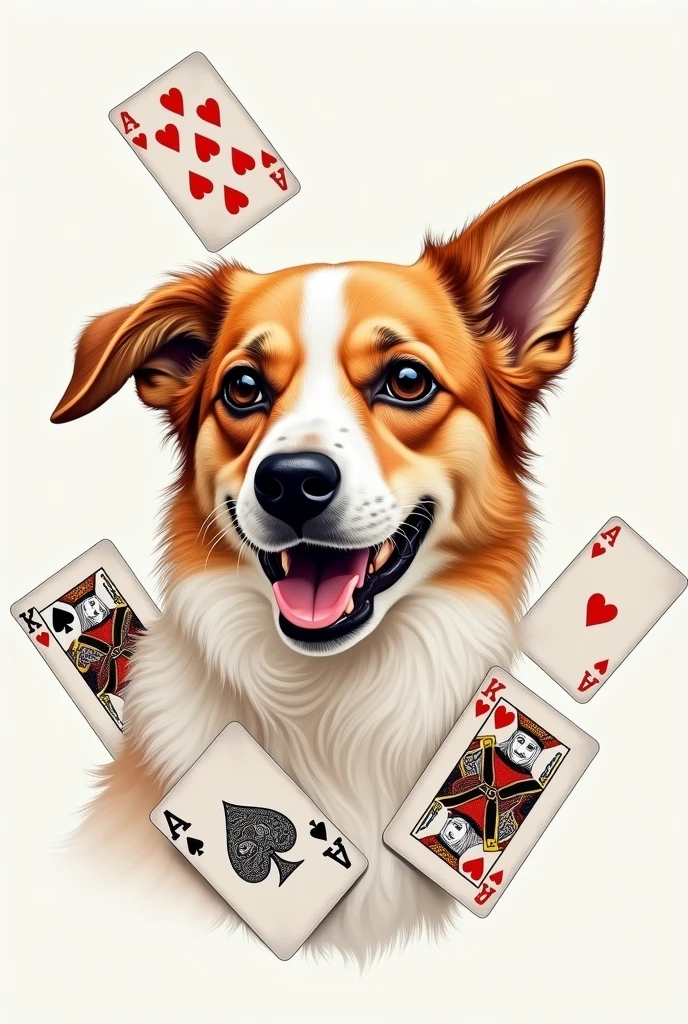 Adult dog head with playing cards in drawing version