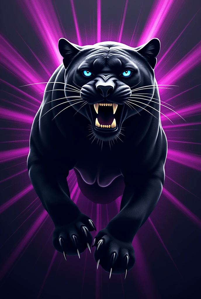 Make an image for an interclass volleyball flag with the colors black and purple with a large black panther flag to the sides, not upwards. Remove those curtains from the side and put realistic rays in black and purple and purple and darker and I want it written 7d