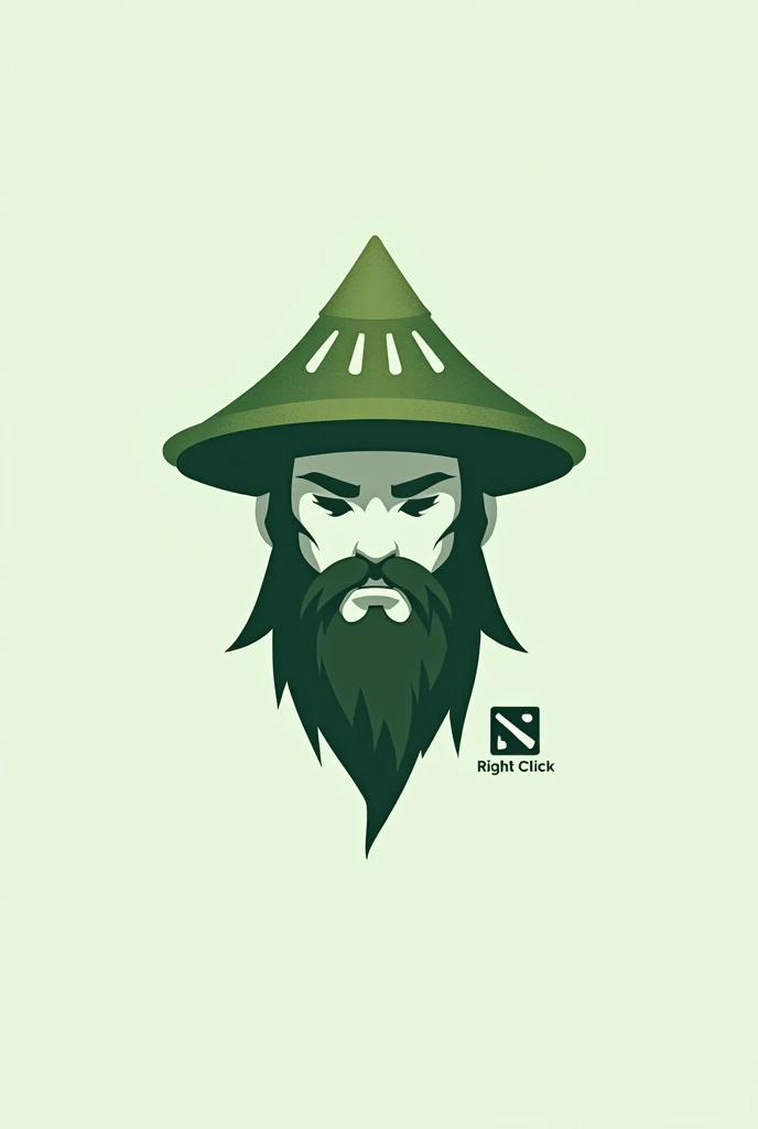 Green simple logo with Dota 2 hero earth spirit in Japanese hat with beard and signature at the bottom Right Click
