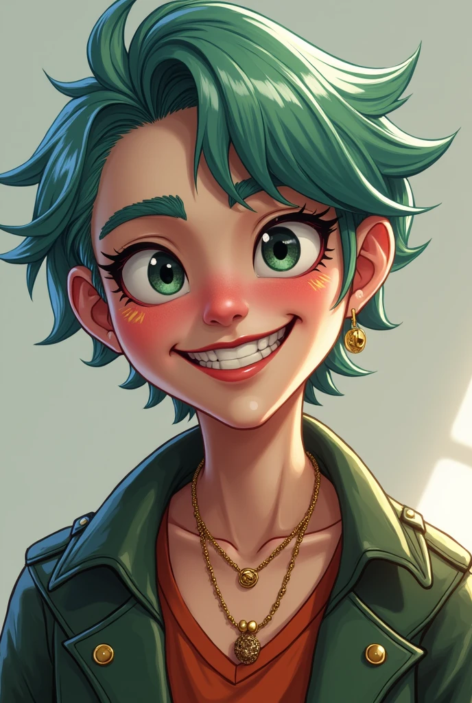 Friendly joker face with short hair fade little crest style and gold necklace