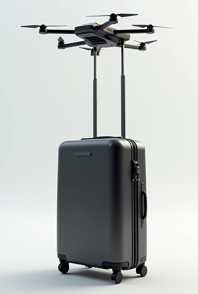A beautiful suitcase with a drone replacing the handle part ,without any type of handle on the sides