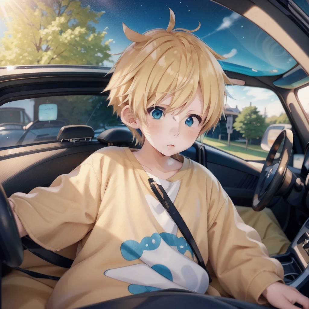 anime boy with blonde hair and blue eyes laying in a car, anime boy, kawacy, cute anime face, cute anime, cute natural anime face, young anime man, made with anime painter studio, anime moe artstyle, perfect anime face, blonde hair and blue eyes, guweiz, key anime art, anime style. 8k, at pixiv