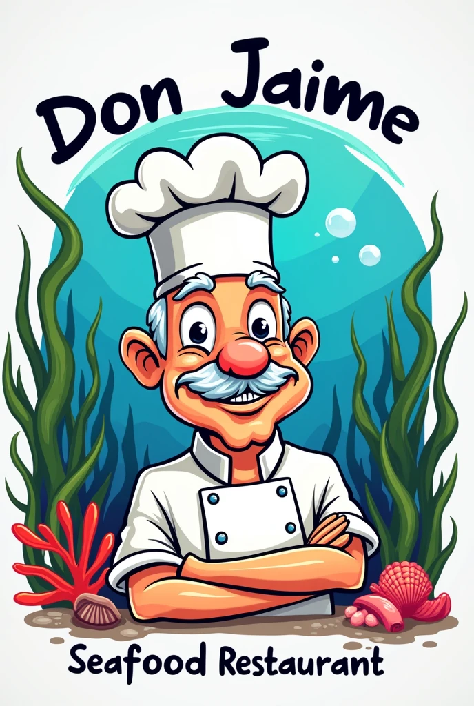 A company logo that says " Don Jaime Seafood Restaurant" that you see a cartoon style drawing