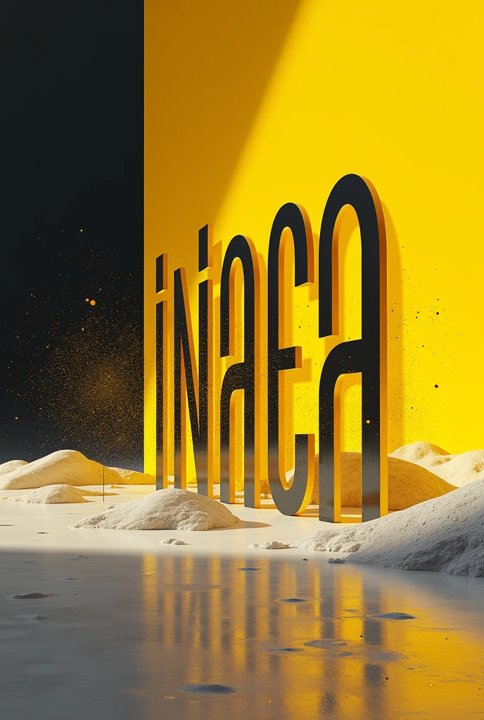 Generate an image that says INAPECA with the colors yellow, black and white, that looks futuristic for an advertisement 