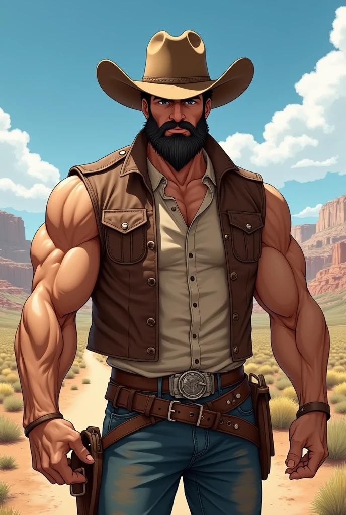 Anime male. Muscular. Beard. Cowboy. Cowboy hat. Country man. Southern man