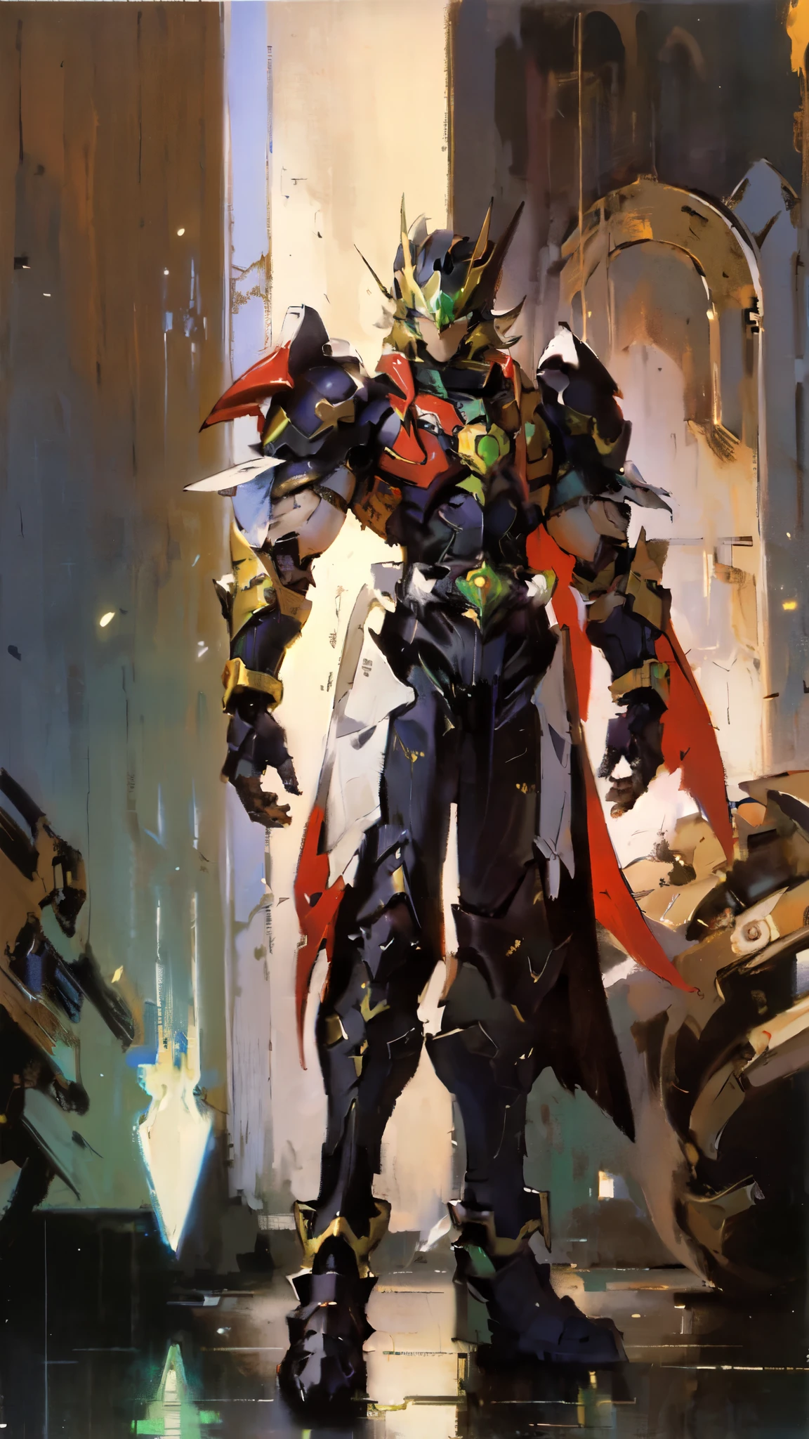 (masterpiece:1.5, best quality:1.5, extremely delicate:1.5), a man wearing a full-face helmet, a fantasy-style biotech armored combat suit, green eyes, (a composite layered chest armor), fully enclosed shoulder guards, matching arm and leg guards, belt of Neon circuit, (the color scheme is primarily black with green and red accents), the design balances heavy with agility, a high-tech bio-mecha armor, (Armor Concept Inspired by Kamen Rider, stand on the top of a skyscraper in a futuristic sci-fi city), this character embodies a finely crafted fantasy-surreal style armored hero in anime style, exquisite and mature manga art style, (element, plasma, energy, the armor glows), ((male:1.5)), metallic, high definition, highres, ultra-detailed, ultra-fine painting, professional, perfect body proportions, golden ratio, anatomically correct, symmetrical face, extremely detailed eyes and face, high quality eyes, creativity, RAW photo, UHD, 32k, Natural light, cinematic lighting, masterpiece-anatomy-perfect