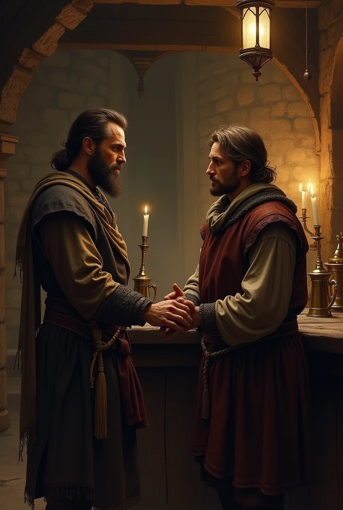 A man says to another man in a bar "Do you want to hear the music again??" In Medieval style