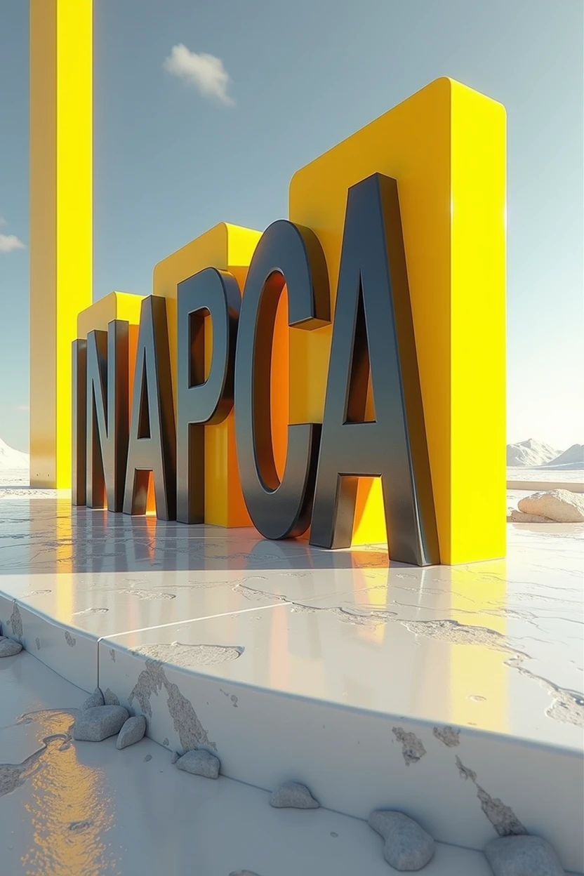 Generate an image that says INAPECA with the colors yellow, black and white, that looks futuristic for an advertisement 