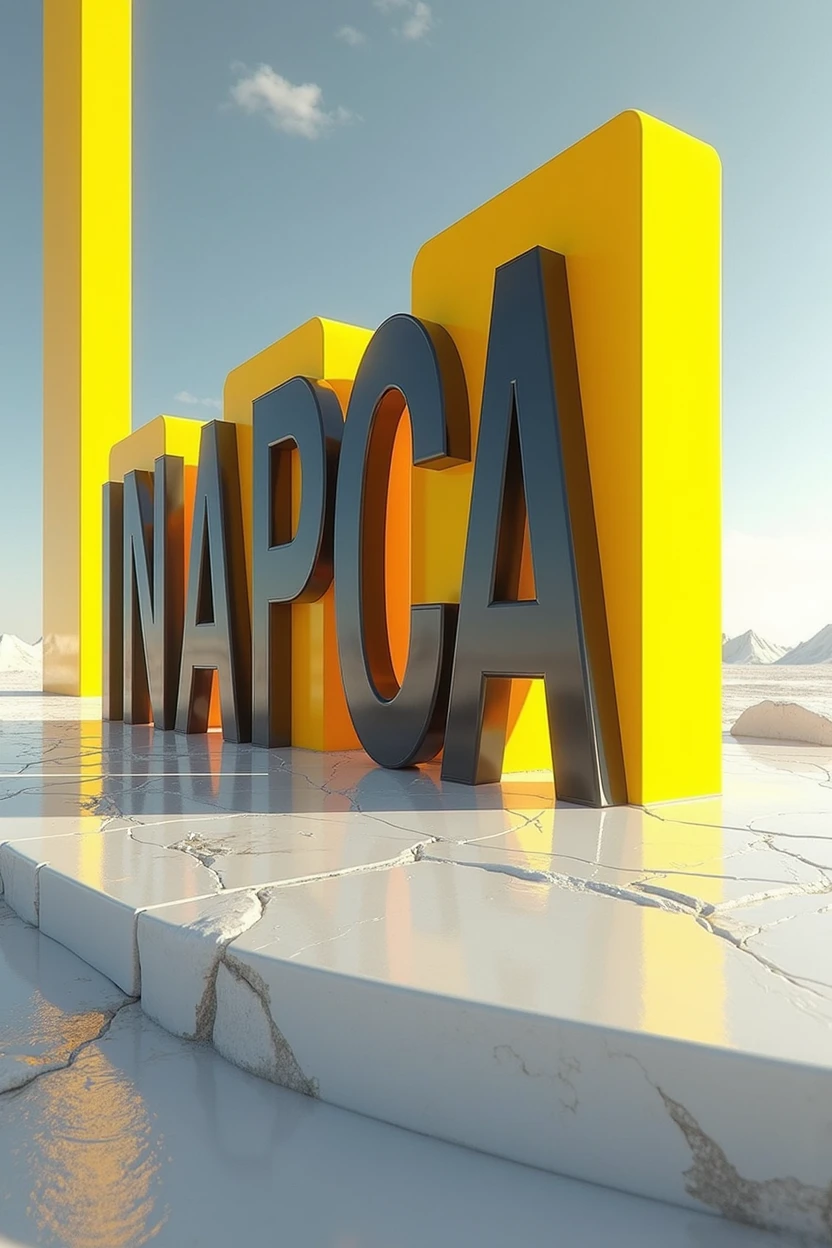 Generate an image that says INAPECA with the colors yellow, black and white, that looks futuristic for an advertisement