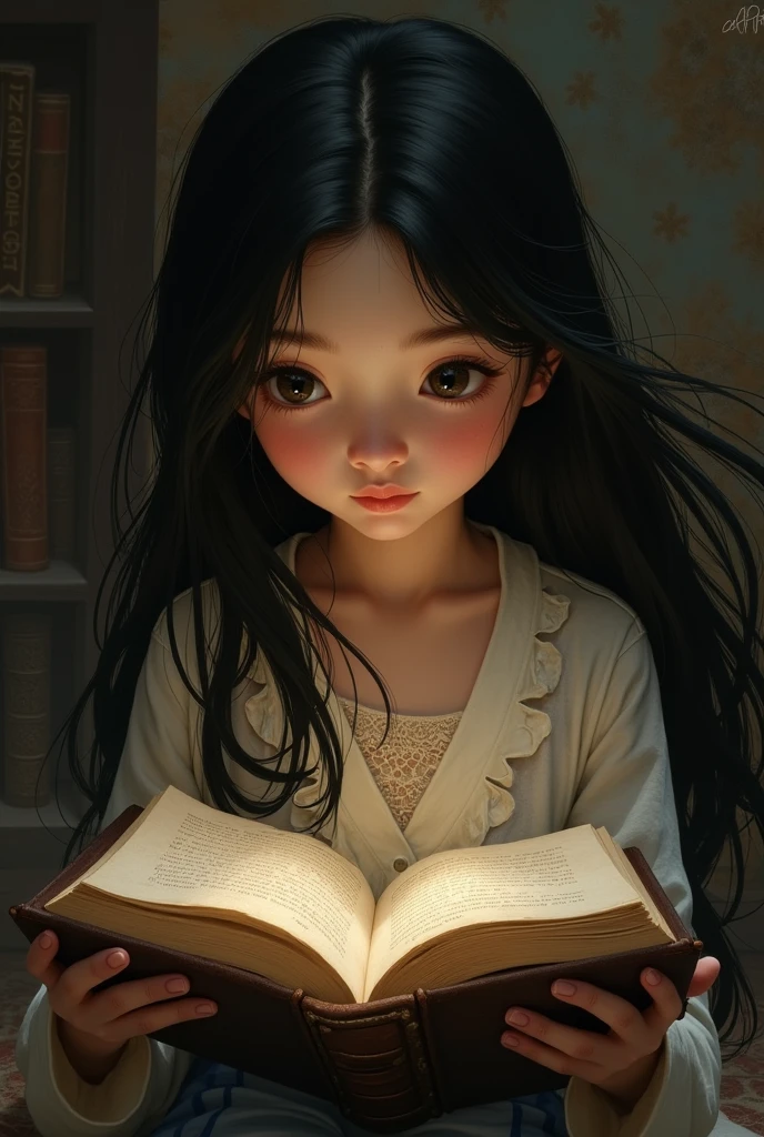 Black haired girl reading powerlees