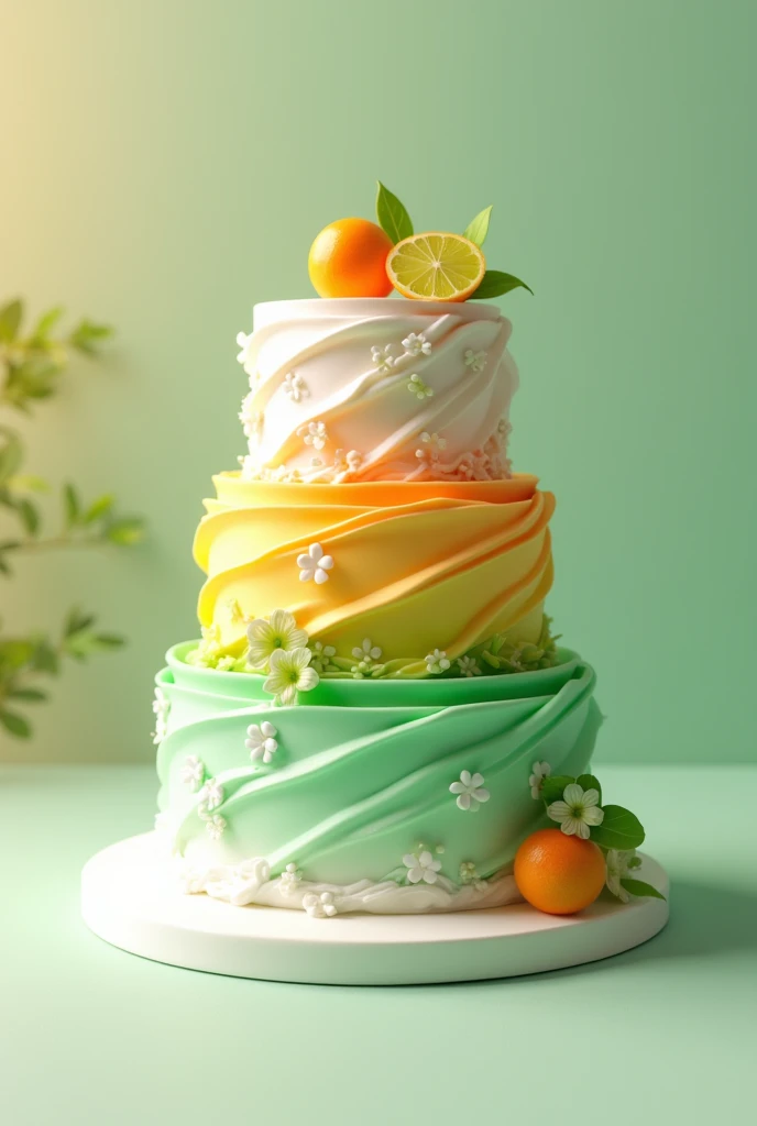 Create a white orange and green colored cake