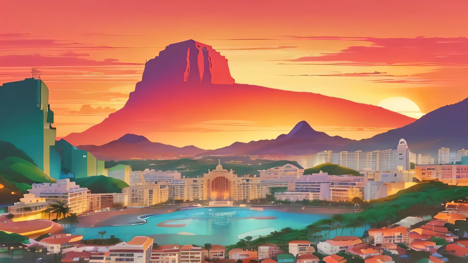 Riu, brazil, sunset, mountainscape, citys, water, sunset, sunset, sunset beach, sunset, sunset, sunset, sunset, Riu de janeiro in an anime film, just a joke, por Trevor Brown, Riu de janeiro, by Camilo Mori, by Felix Arauz, por Jason Benjamin, by Rodolfo Amoedo, by Lucas Vorsterman