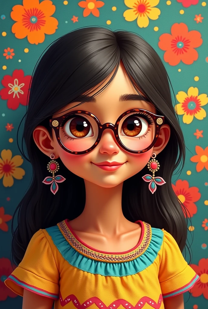 Create a Mexican girl with glasses