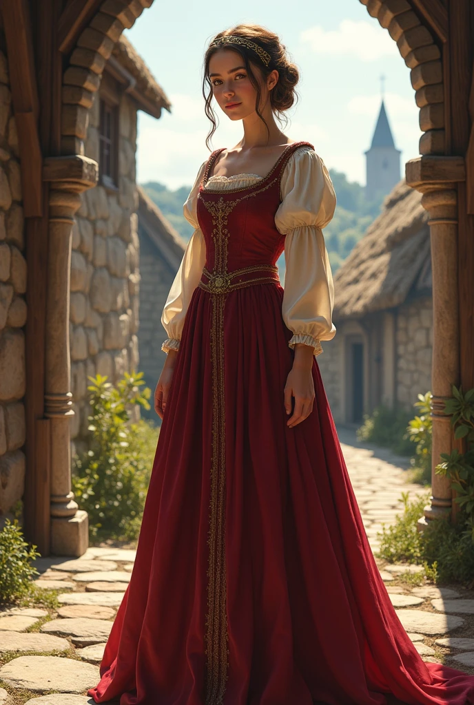 A teenage girl wearing medieval period clothing