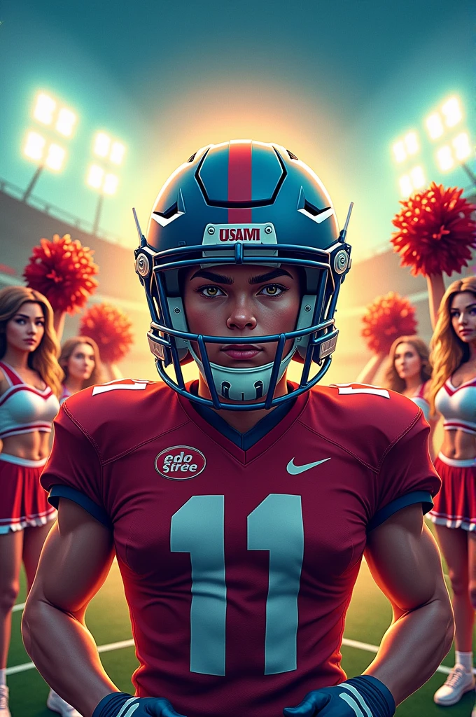 Uma capa de livro, The features are: a football capo and cheerleaders.