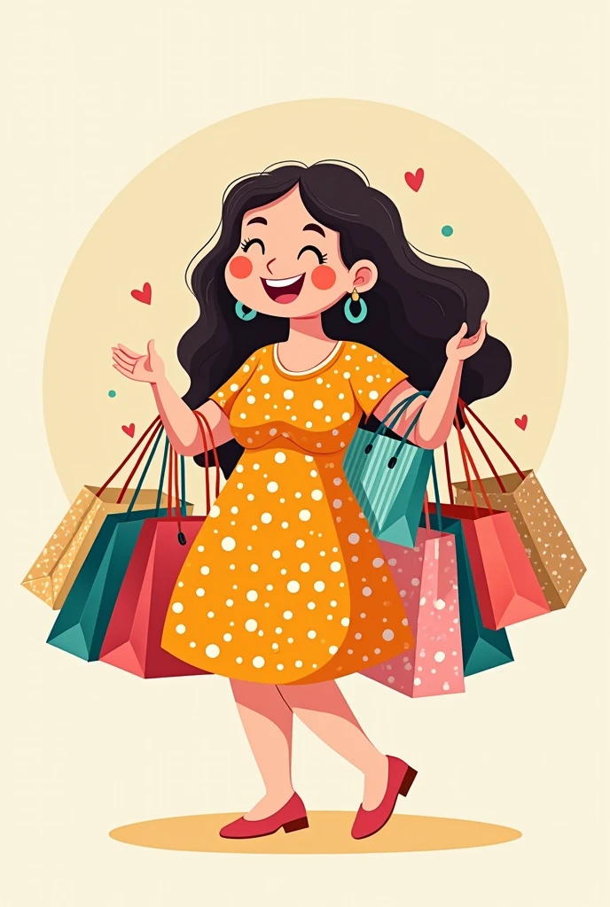 2D character of a fat woman with shopping bags in both arms