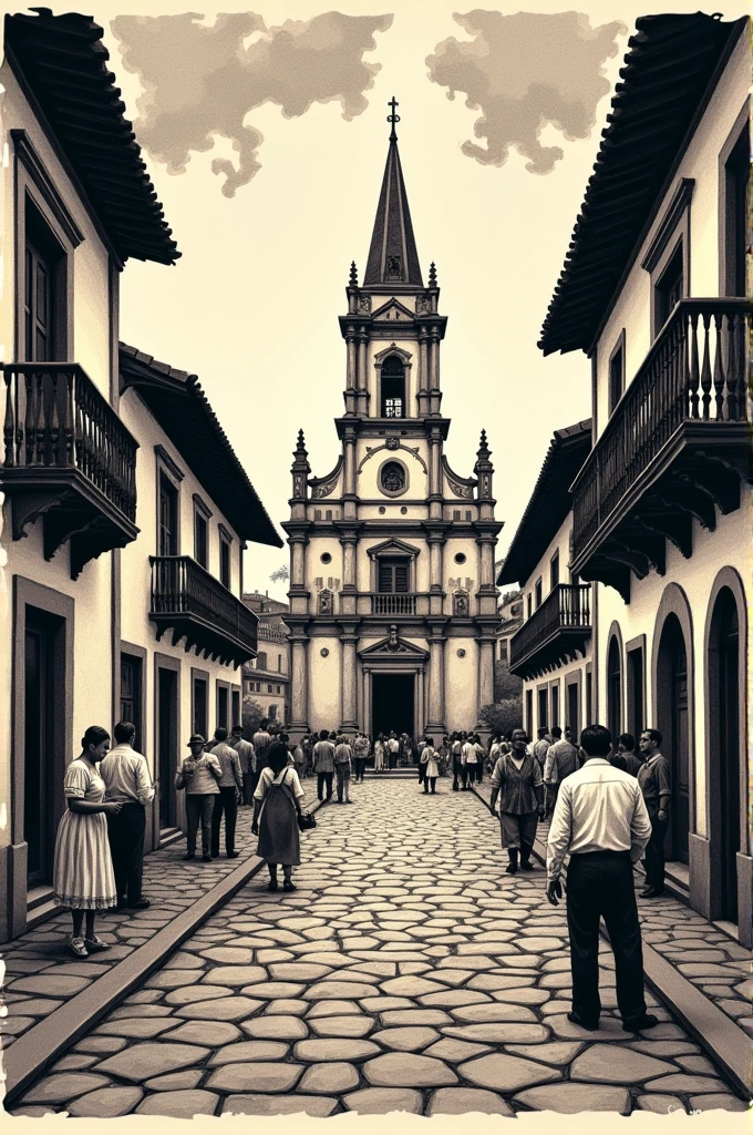 Woodcut of São Francisco Square located in Caririaçu, Ceara