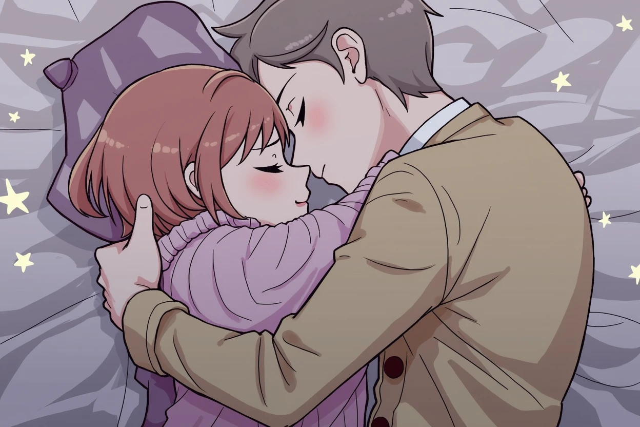 Boy kisses the girl squeezing her in a hug 