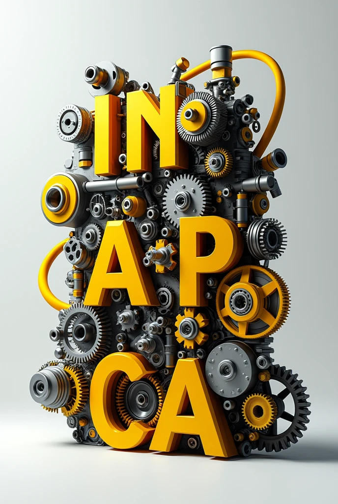 Create an image representing car parts with the name INAPECA with the colors yellow, black and white 