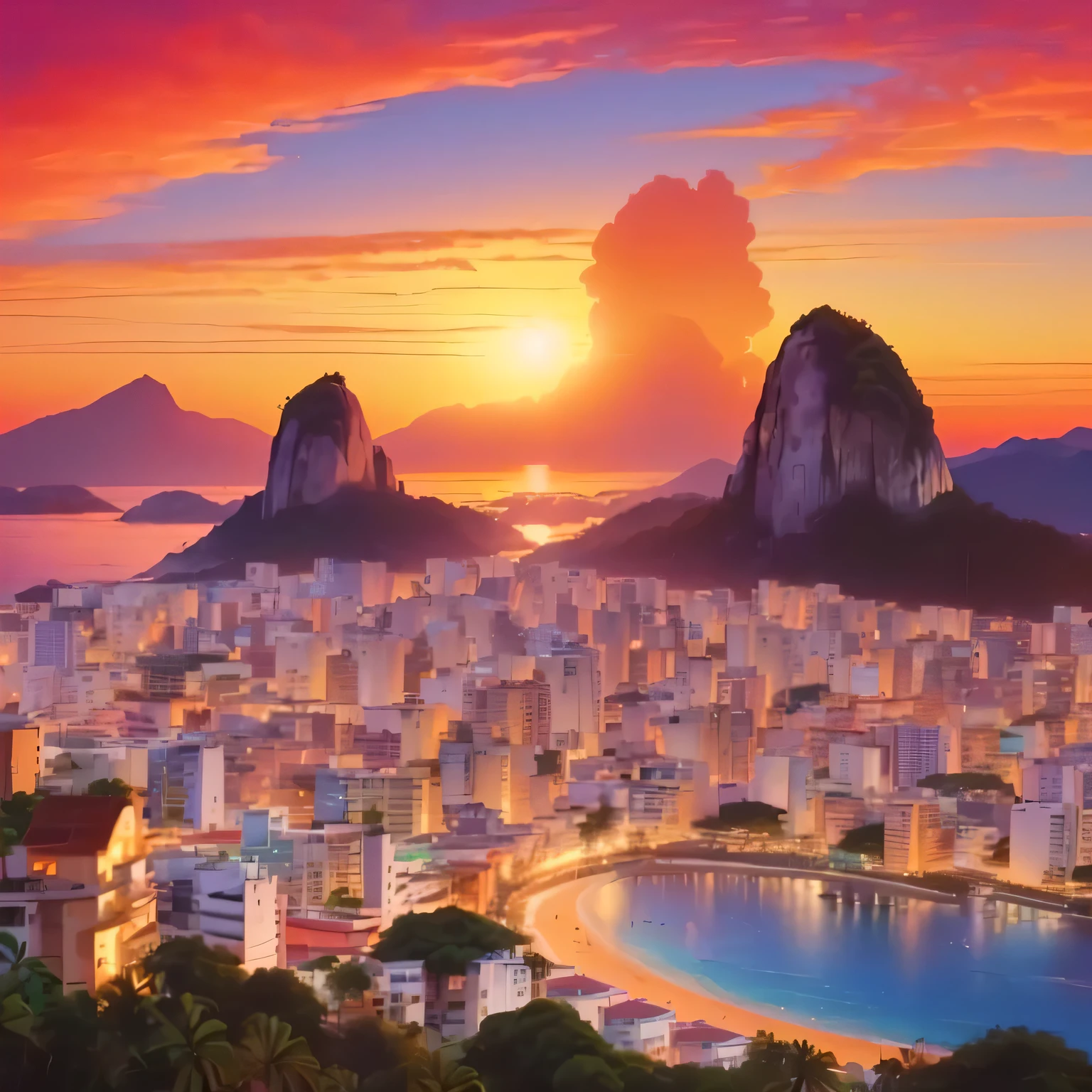 Riu, brazil, sunset, citys, beachfront, mountainscape, mar, sunset, sunset, sunset beachfront, sunset, sunset, sunset, sunset, sunset, sunset, Riu de janeiro in an anime film, Riu de janeiro, Riu de janeiro favela, sunset sunrise, beautiful citysscape, Sun rising, by Cesar Andrade Faini, by Felix Arauz