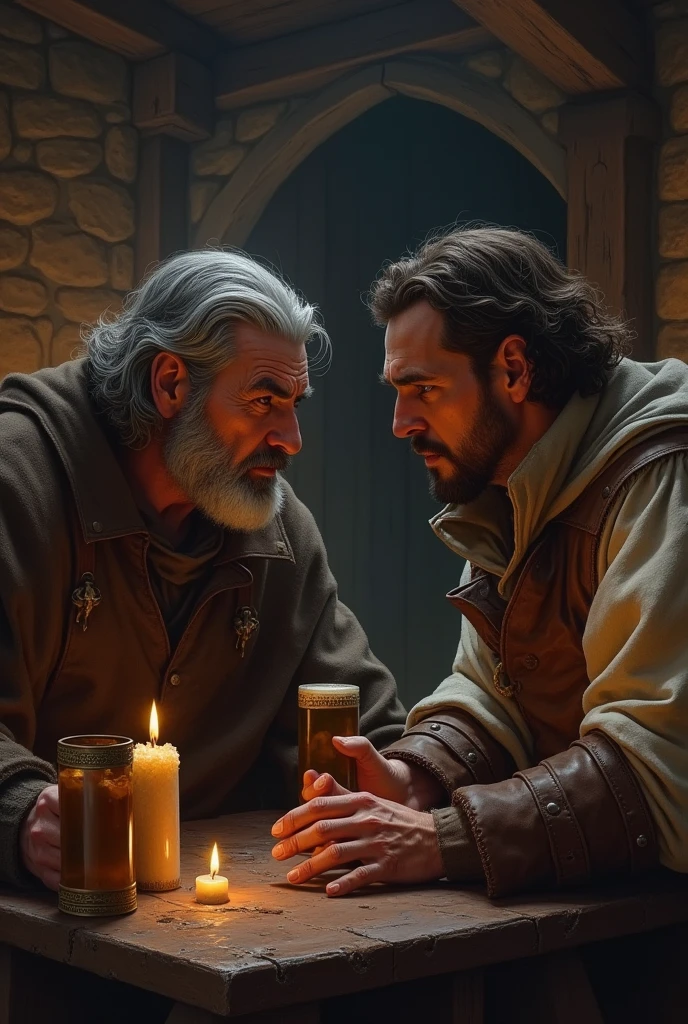 A man says to another man in a bar "No, por qué me parece indigNo" In Medieval style