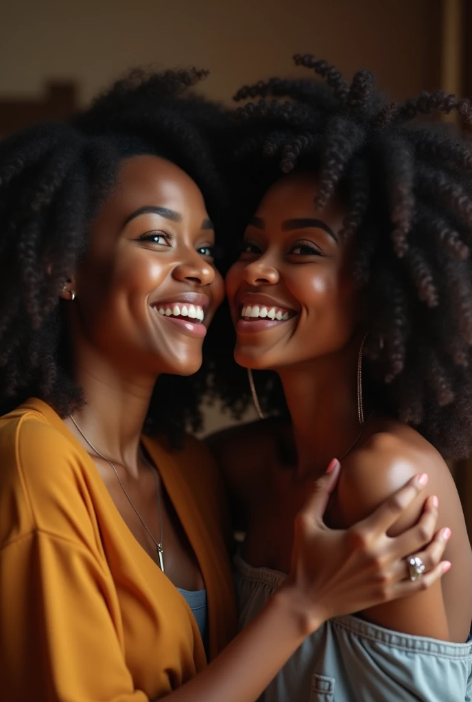 Beautiful black women at home talking selfie one person