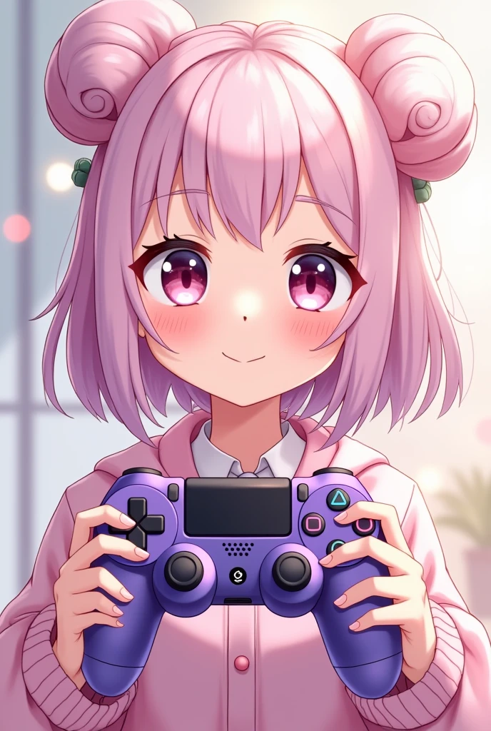 Generate a playstation purple controller for cute anime gamer girl with paws on controller
