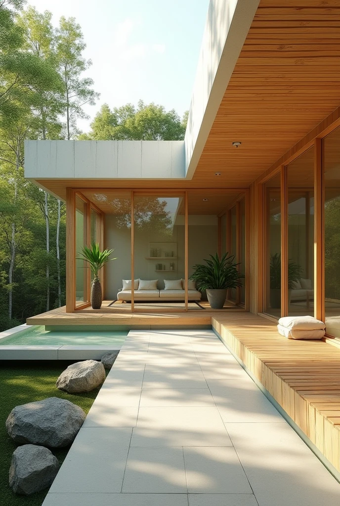 Feng shui minimalist architecture wood green white light colors