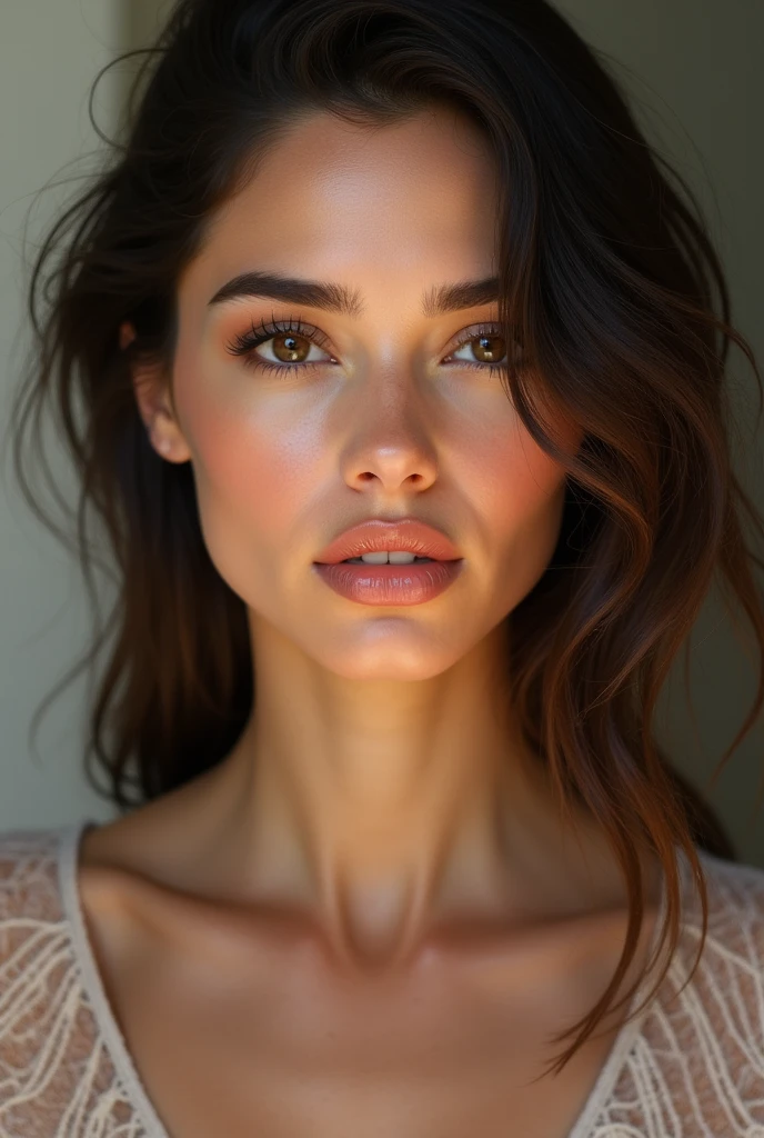 Beautiful woman's face mixes the face of Jennifer Connelly and Jessica Alba