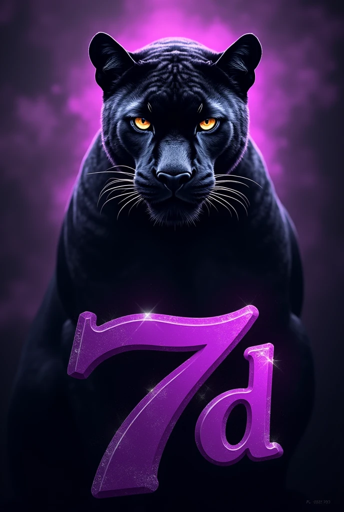 Make an image for the interclass banner written 7d with a black panther with the predominant colors of everything dark purple and black and make the panther look realistic and angry but not so much written 7d and the 7d has to appear well