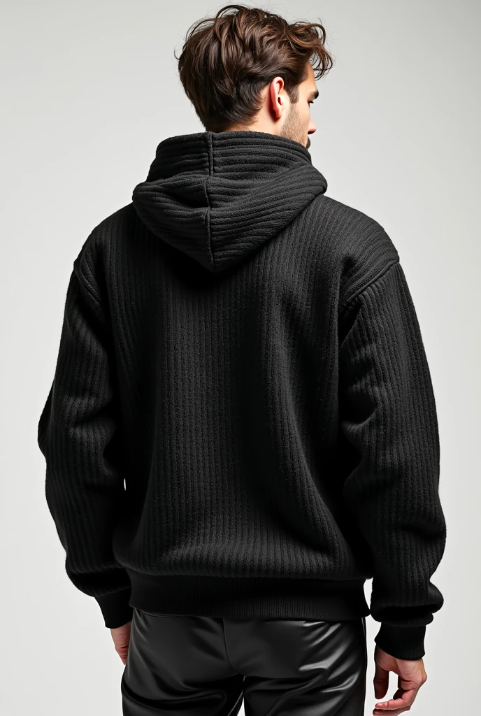 T-shirt prints of a black sweater with letters on the back of the t-shirt