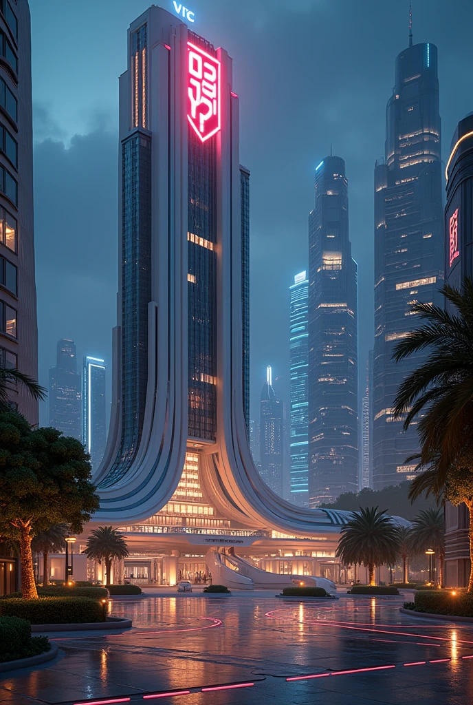 capital building, city hall, city centre, unbelievably tall city hall, extremely tall city hall, ultra tall, multiple buildings, spotlights, birdseye view ,art deco design,streamline moderne,futuristic architecture, Abstraction,modern style,Luxury and Luxury,Future night view,Futuristic decorative elements,Metallic,number line,sci-fi lamp,Virtual Engine,Unreal rendering, neon logo, greenery,