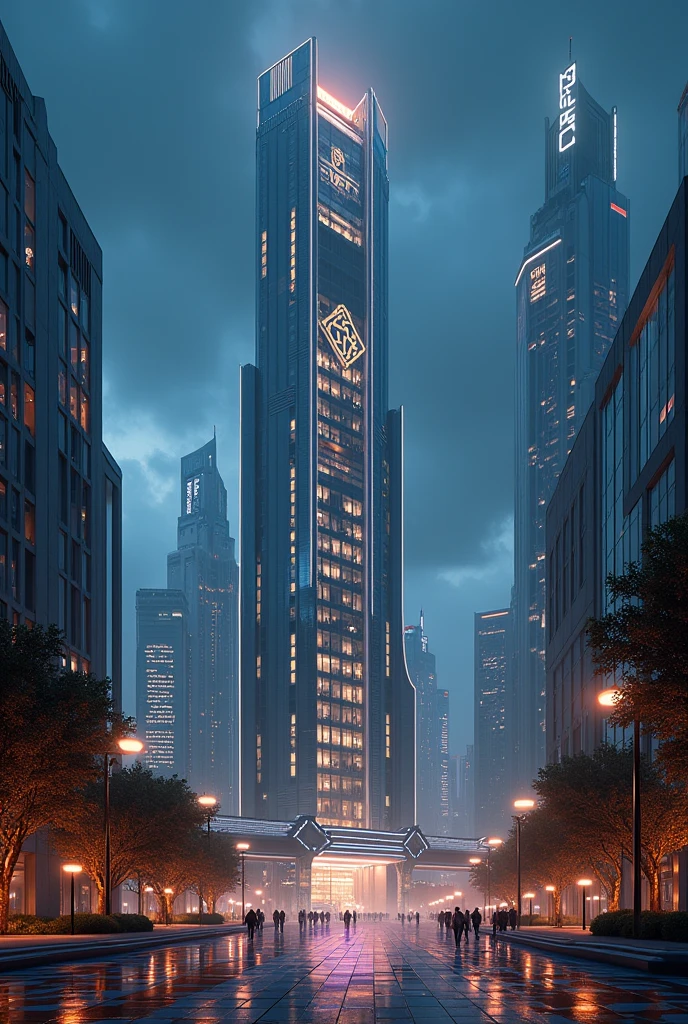 capital building, city hall, city centre, unbelievably tall city hall, extremely tall city hall, ultra tall, multiple buildings, spotlights, birdseye view ,art deco design,streamline moderne,futuristic architecture, Abstraction,modern style,Luxury and Luxury,Future night view,Futuristic decorative elements,Metallic,number line,sci-fi lamp,Virtual Engine,Unreal rendering, neon logo, greenery,