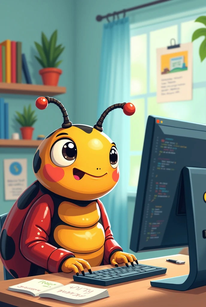 Create a background image for Instagram posts with a cartoon drawing of an instem in front of a computer learning to program